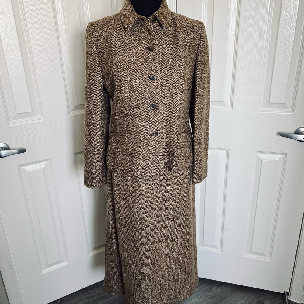 🍂 Vintage Ann Taylor Loft 2 pc Brown Tweed Wool Skirt Suit Size 8 Petite
